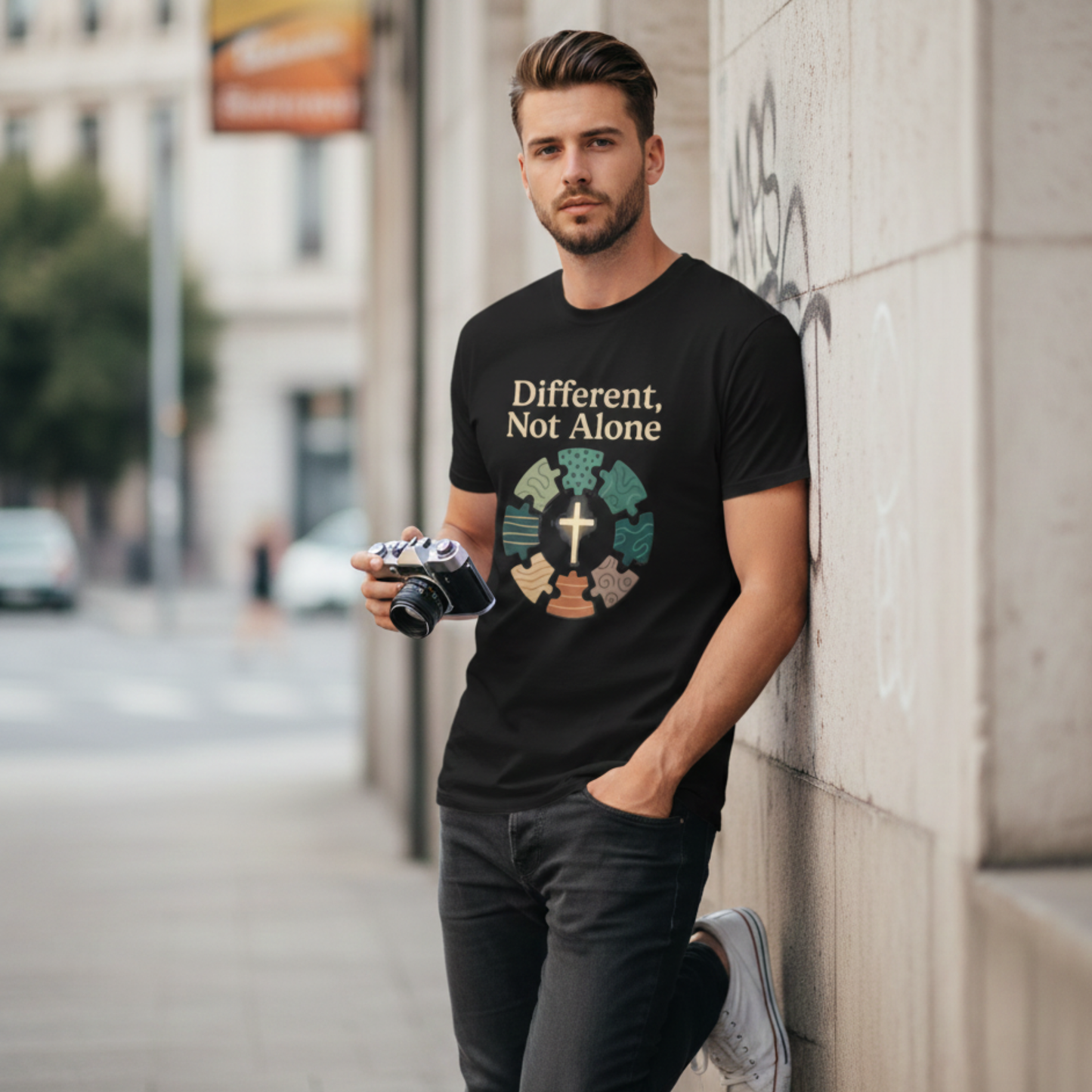 Different, Not Alone Shirt – Puzzle Piece T-shirt Celebrating Uniqueness and Belonging