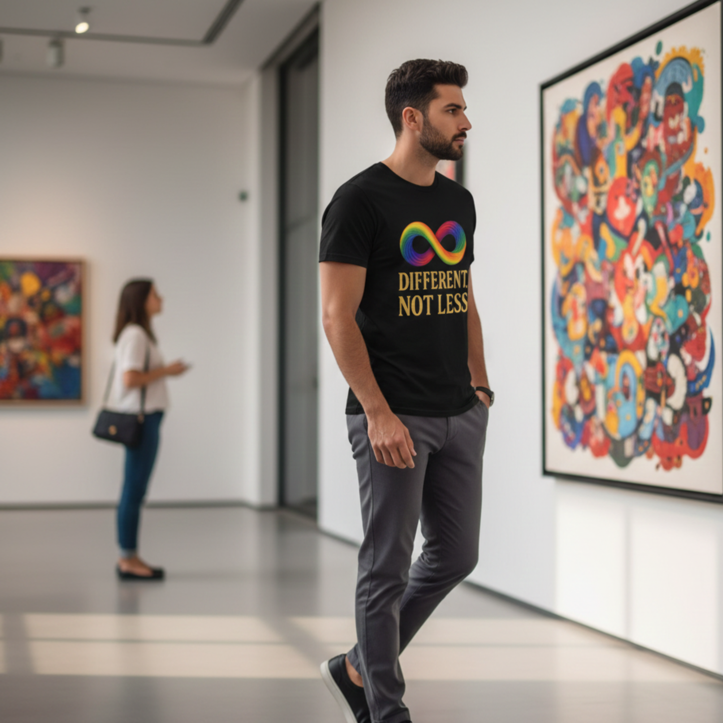 Different, Not Less Shirt – Rainbow Infinity Symbol T-Shirt for Autism Advocacy & Inclusion