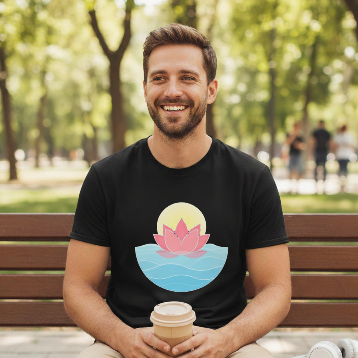 Lotus Flower T-Shirt – Tranquil Design with Water & Sun – Peace & Mindfulness Shirt