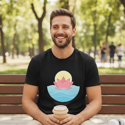 Lotus Flower T-Shirt – Tranquil Design with Water & Sun – Peace & Mindfulness Shirt