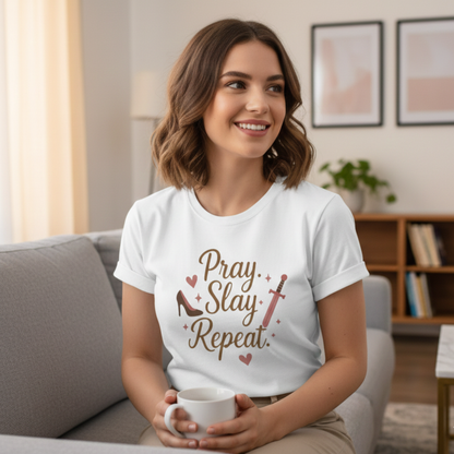 Pray Slay Repeat Shirt – Empowering Women's Strength T-Shirt with Inspirational Design