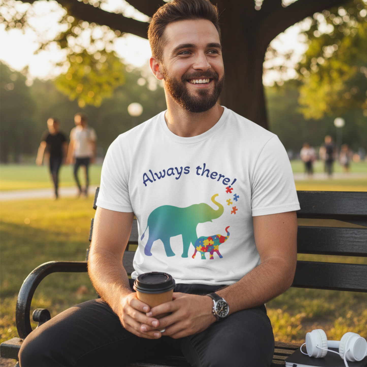 Always There Shirt – Supportive Elephant & Puzzle Pieces T-Shirt for Autism Awareness
