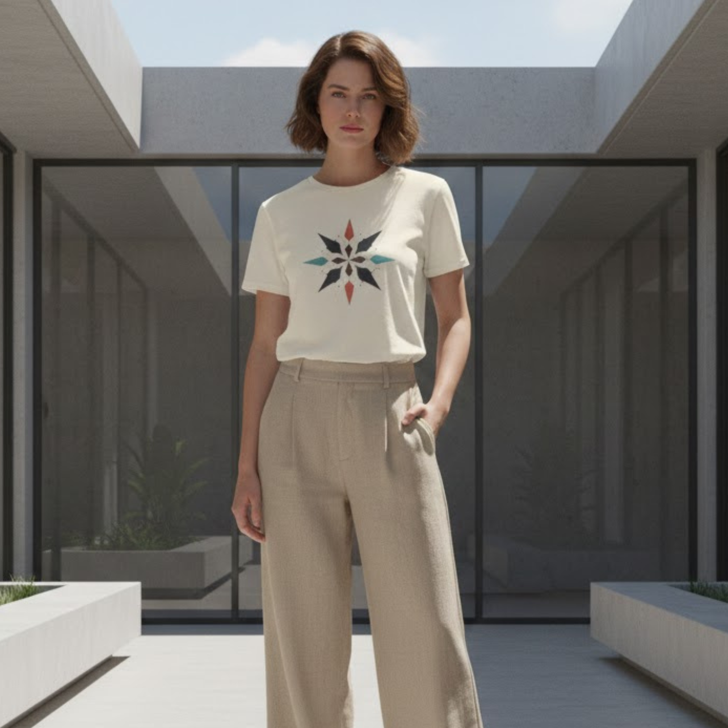 Geometric Compass Star T-Shirt – Minimalist Direction & Purpose Tee