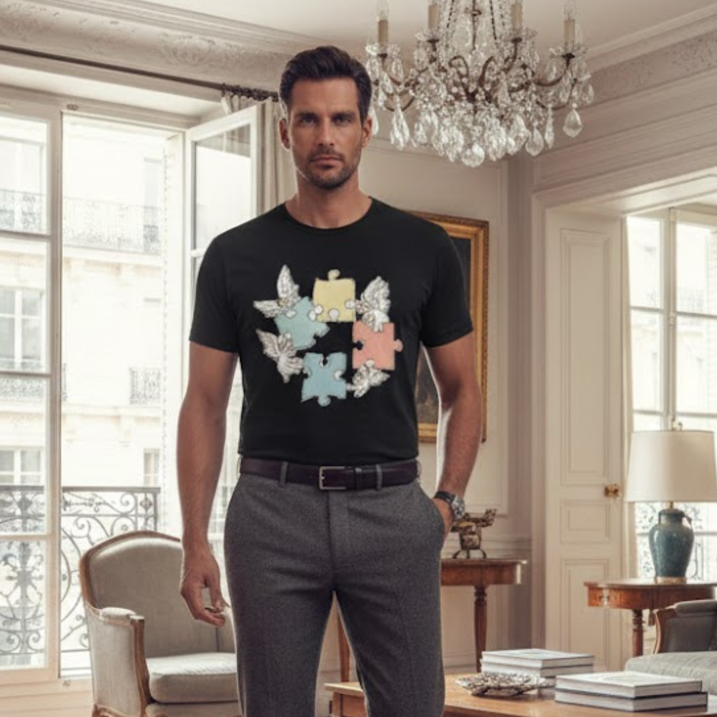 Guardian Angel Autism Awareness T-Shirt | Pastel Puzzle Piece Graphic Tee | Neurodiversity Support Gift for Parents