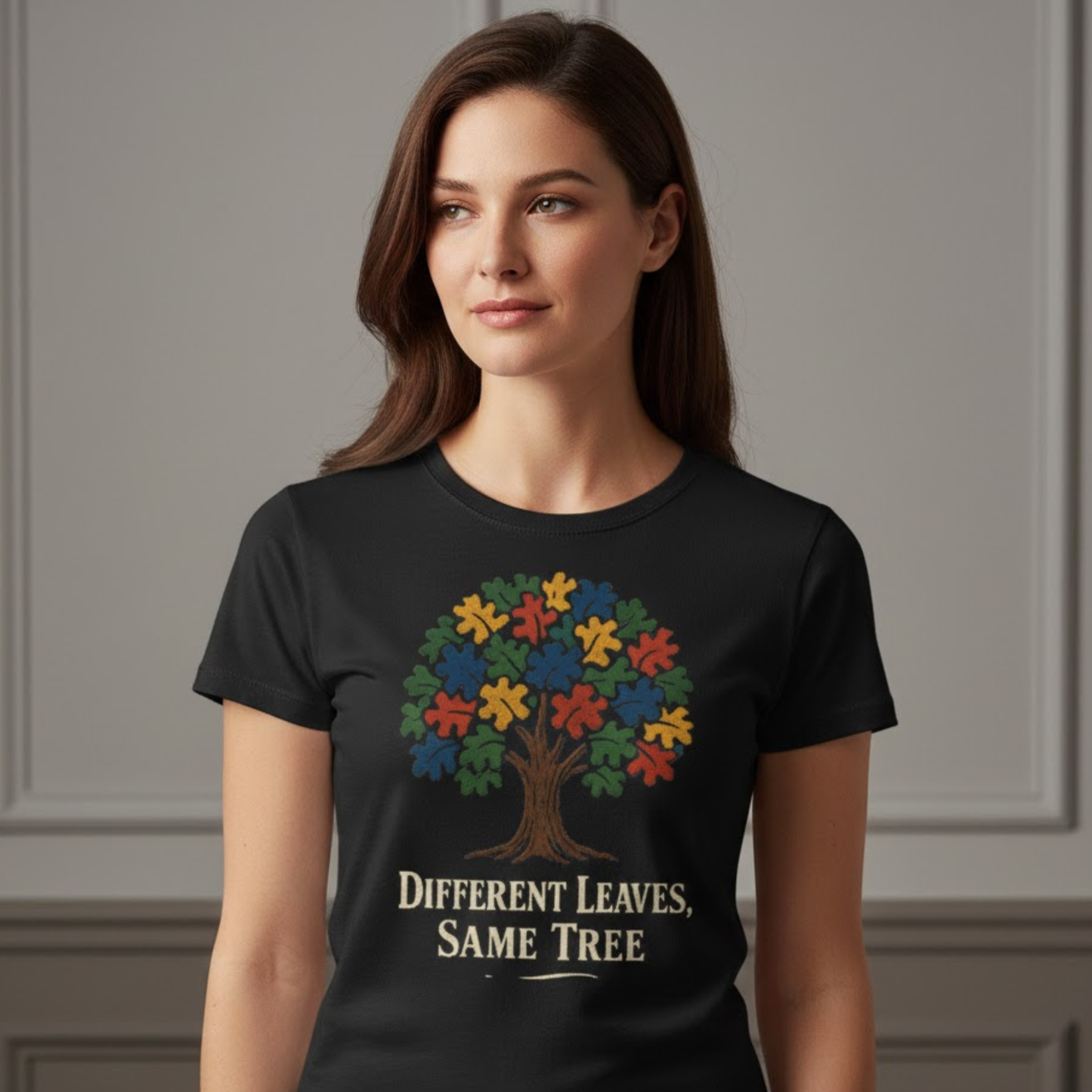 Puzzle Piece Tree T-Shirt | Autism Awareness Inclusion Tee | Different Leaves Same Tree Neurodiversity Shirt