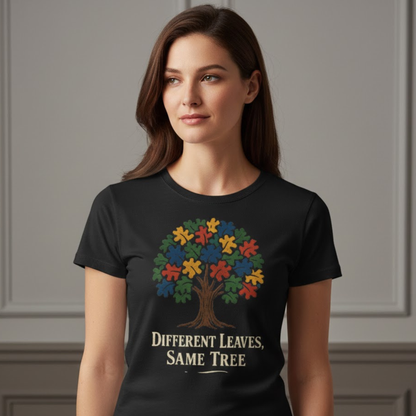Puzzle Piece Tree T-Shirt | Autism Awareness Inclusion Tee | Different Leaves Same Tree Neurodiversity Shirt
