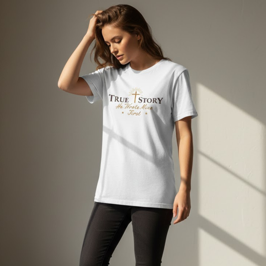 True Story He Wrote Mine First Christian T-Shirt – Faith in God Jesus Cross Shirt