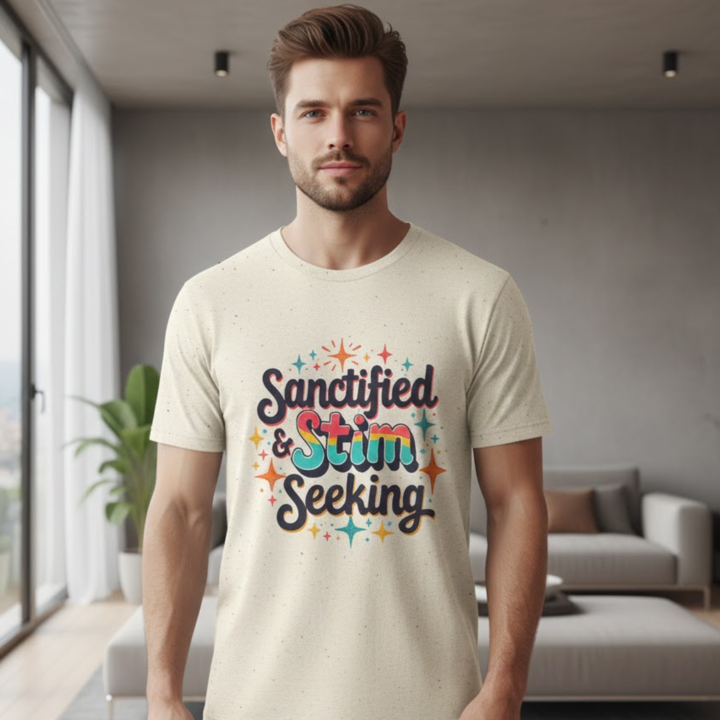 Sanctified & Stim Seeking T-Shirt – Christian Neurodivergent Faith Autism ADHD Shirt