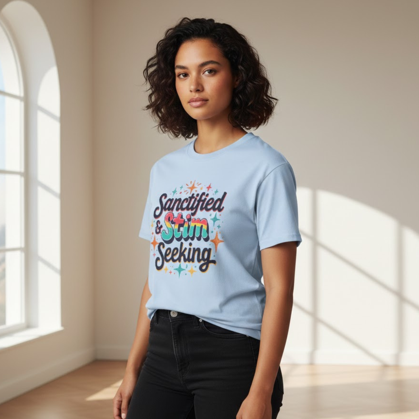 Sanctified & Stim Seeking T-Shirt – Christian Neurodivergent Faith Autism ADHD Shirt