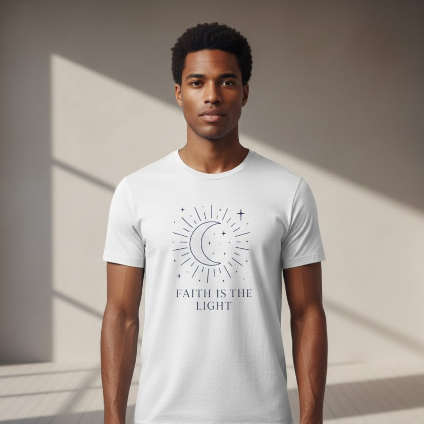 Faith Is the Light Christian T-Shirt – Minimalist Moon Faith Inspirational Shirt