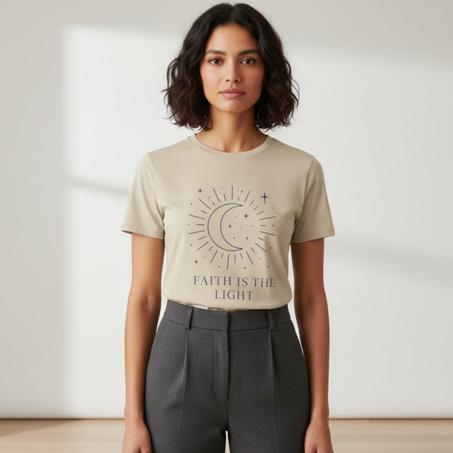 Faith Is the Light Christian T-Shirt – Minimalist Moon Faith Inspirational Shirt