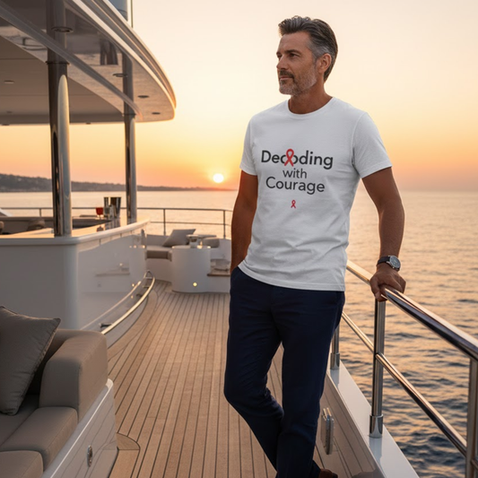 Decoding With Courage T-Shirt – HIV/AIDS Awareness Red Ribbon Tee | Meaningful Advocacy & Support Shirt