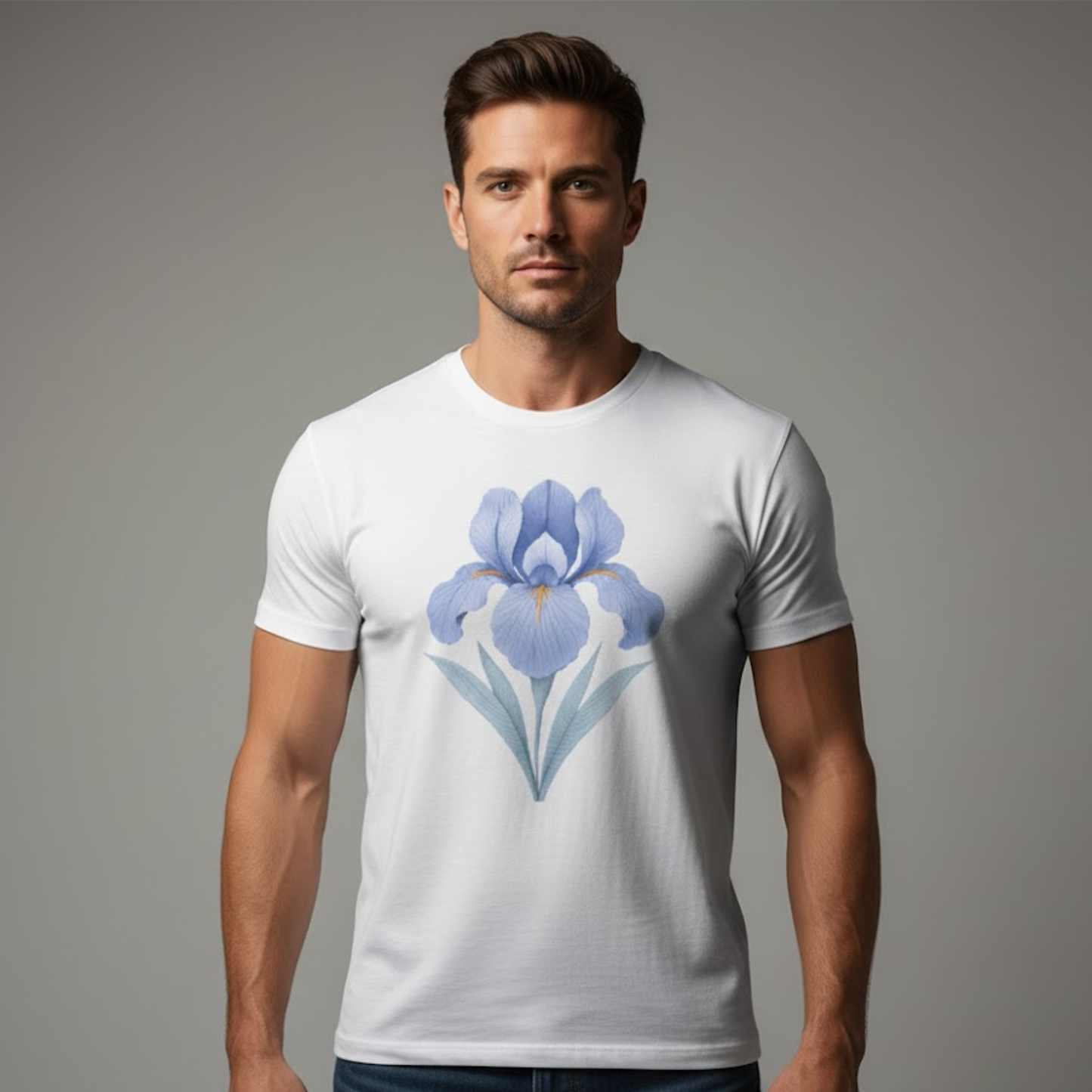 Blue Iris Flower Shirt – Minimal Botanical Floral Graphic T-Shirt