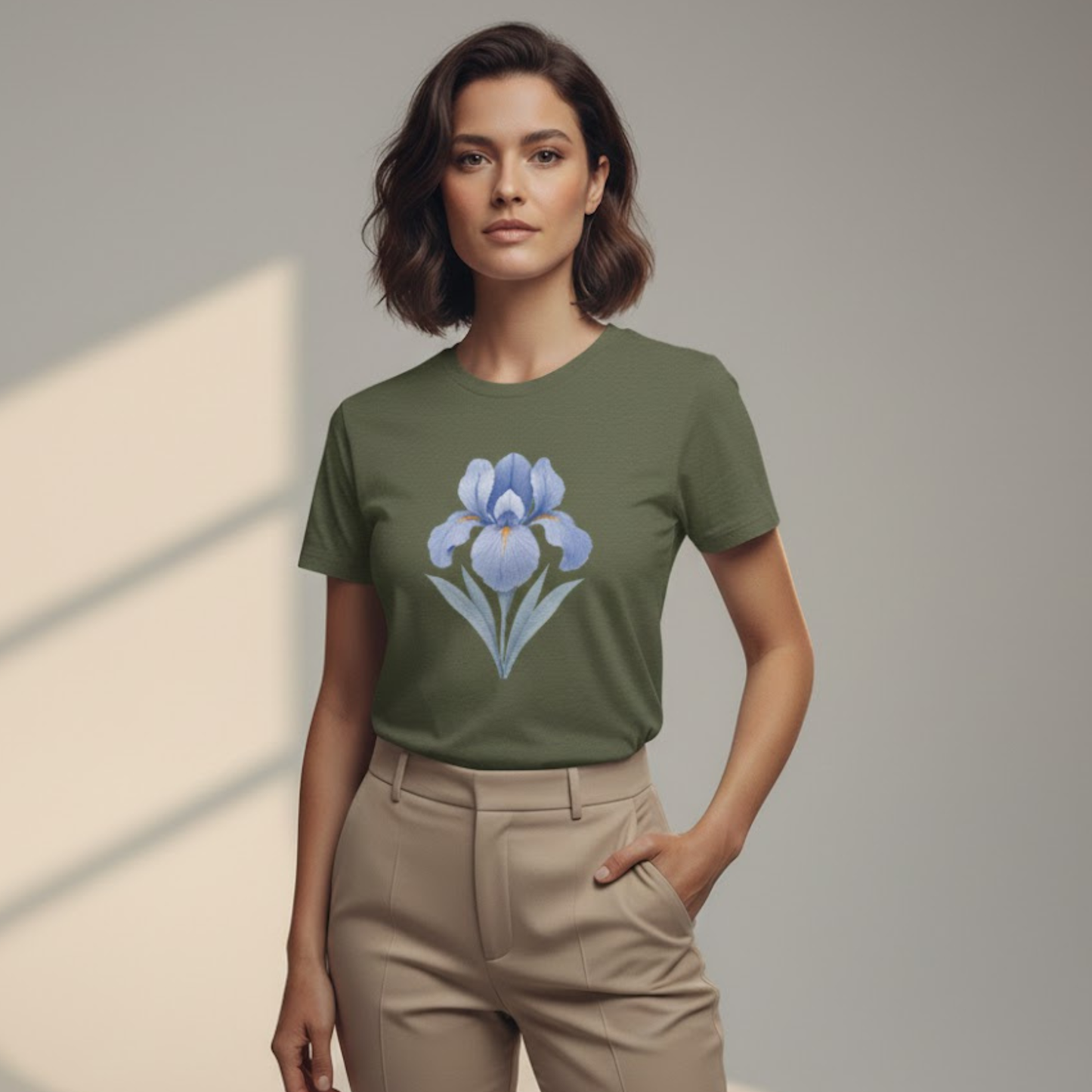 Blue Iris Flower Shirt – Minimal Botanical Floral Graphic T-Shirt