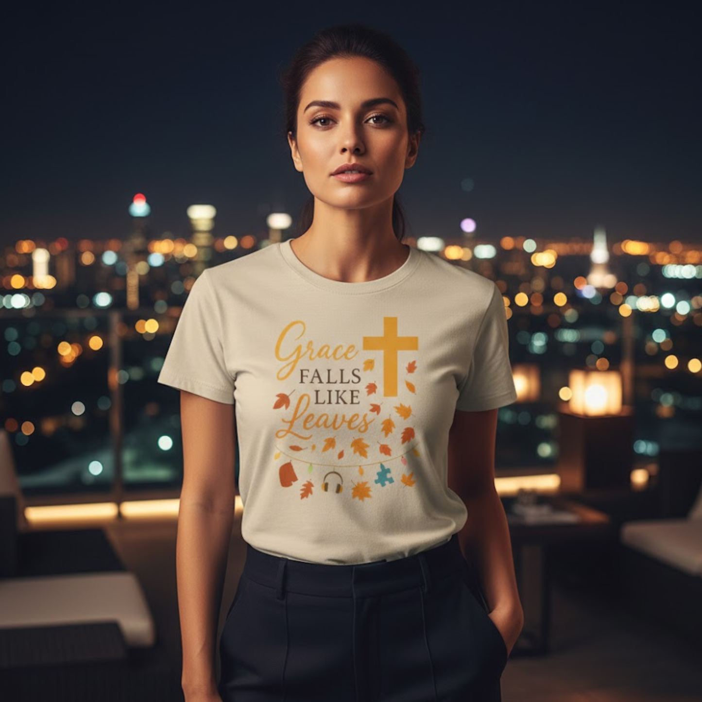 Grace Falls Like Leaves Christian Shirt – Fall Faith Cross T-Shirt