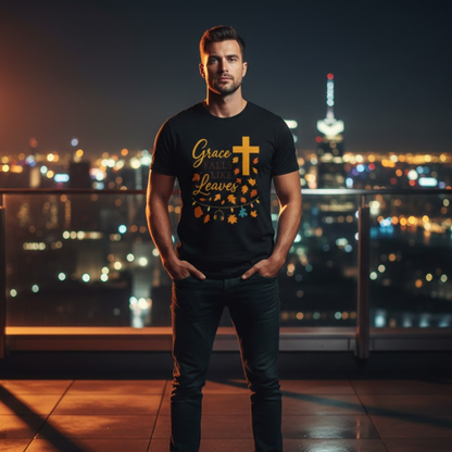 Grace Falls Like Leaves Christian Shirt – Fall Faith Cross T-Shirt