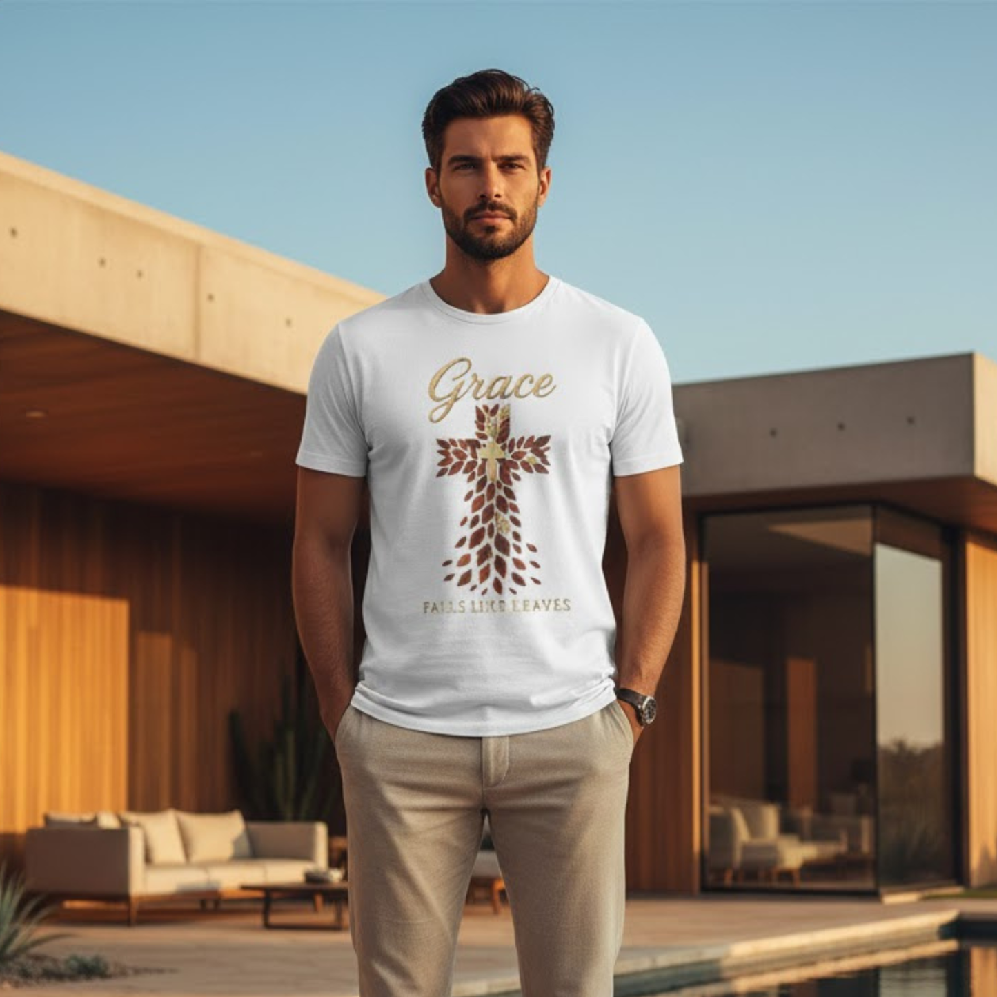 Grace Falls Like Leaves Christian Cross Shirt – Fall Faith T-Shirt