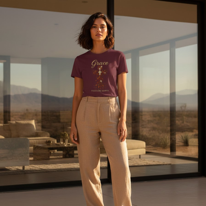 Grace Falls Like Leaves Christian Cross Shirt – Fall Faith T-Shirt